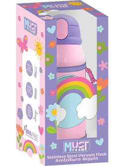 Must Rainbow Παιδικό Παγούρι Θερμός Ανοξείδωτο BPA Free με Καλαμάκι Ροζ 500ml