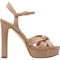 Nine West WINDEE3 Γυναικεία Πέδιλα Δερμάτινα Μπεζ με Χοντρό Ψηλό Τακούνι και Φιάπα 11-110