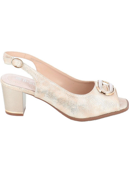 B-Soft Γόβες Slingback Δερμάτινες με Χοντρό Χαμηλό Τακούνι Μπεζ 41-8609-53
