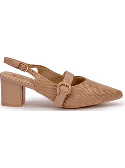 Zak Shoes Γόβες Slingback Δερμάτινες με Χοντρό Χαμηλό Τακούνι Μπεζ SD30020