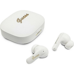 Guess 4G Script Metal Logo Ακουστικά Bluetooth In Ear White