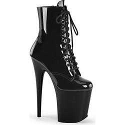 Pleaser Flamingo 1020 Γυναικεία Μποτάκια Αστραγάλου Λουστρίνι Μαύρα με Λεπτό Πολύ Ψηλό Τακούνι 885487864075 8inches 20cm