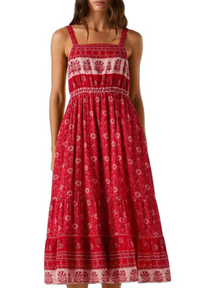 Pepe Jeans Celia Midi Καλοκαιρινό Καθημερινό Φόρεμα Κόκκινο PL9537836-264