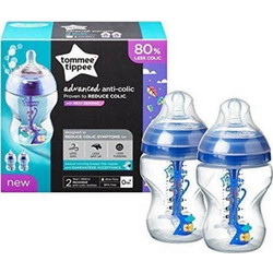 Tommee Tippee Advanced Σετ Πλαστικά Μπιμπερό με Θηλή Σιλικόνης κατά των Κολικών 0+ Μηνών Navy Blue 150ml