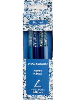Sentio Indigo Mix Σετ Στυλό Διαρκείας 1mm Μαύρο 4τμχ ST11061