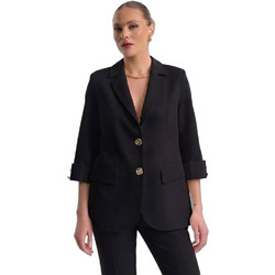 Fibes Fashion Γυναικείο Σακάκι Μακρύ Υφασμάτινο Μαύρο 01-6203N
