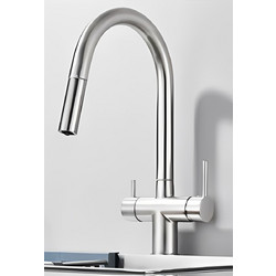 Bonken HT-268102 Μπαταρία Κουζίνας Πάγκου Τριπλής Παροχής Ανάμεικτη με Ντουζ Inox