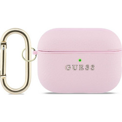 Guess Grained Classic Logo Θήκη PC με Γάντζο για Apple AirPods Pro 3 Ροζ