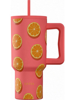 Estia Straw Tumbler XL Save The Aegean Orange Pop 900ml