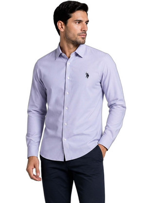 U.S. Polo Assn. Ανδρικό Πουκάμισο Βαμβακερό Μακρυμάνικο Κανονική Γραμμή Μωβ 9016147085