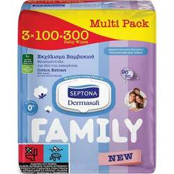 Septona Family Dermasoft Μωρομάντηλα Χωρίς Οινόπνευμα Άρωμα & Parabens 3x100τμχ