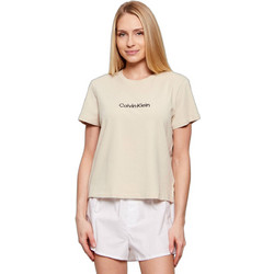 Calvin Klein Σετ Γυναικείες Πιτζάμες Καλοκαιρινές Βαμβακερές Μπεζ Λευκές LV00QS7653-3L1