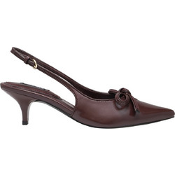 Nine West LYRICALP3 Γόβες Slingback Δερμάτινες με Τακούνι Στιλέτο με Φιόγκο Σοκολατί 60-600