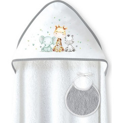 Interbaby Jirafa Elefante Σετ Βρεφικό Μπουρνούζι Κάπα Λευκό Γκρι 100x100cm 2τμχ