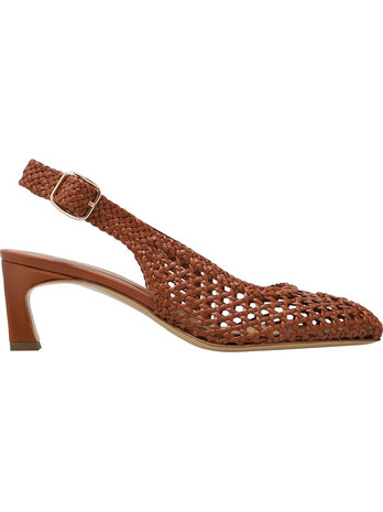 KALOGIROU Γόβες Slingback Δερμάτινες με Χοντρό Χαμηλό Τακούνι Καφέ R1710
