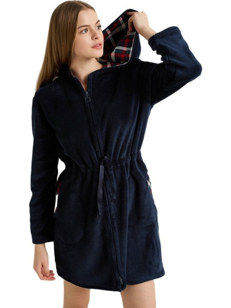 Vamp Γυναικεία Ρόμπα Χειμωνιάτικη Fleece Μαύρη 25609