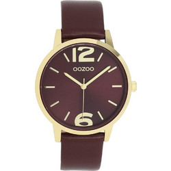 Oozoo Timepieces Γυναικείο Ρολόι με Μπορντό Δερμάτινο Λουράκι C11728
