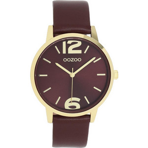 Oozoo Timepieces Γυναικείο Ρολόι με Μπορντό Δερμάτινο Λουράκι C11728
