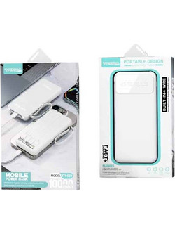Treqa TR-981 Power Bank 10000mAh με Ενσωματωμένα Καλώδια USB-C Lightning & micro USB White