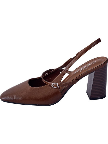 Celestino Γόβες Slingback Λουστρίνι με Χοντρό Ψηλό Τακούνι Καφέ WU1760.A046.2