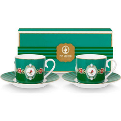 Pip Studio Love Birds Σετ Φλιτζάνια Cappuccino & Τσαγιού Πορσελάνης Πράσινα 250ml 2τμχ 51004229