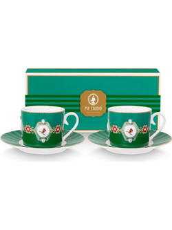 Pip Studio Love Birds Σετ Φλιτζάνια Cappuccino & Τσαγιού Πορσελάνης Πράσινα 250ml 2τμχ 51004229
