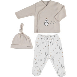 BiBaby Frozen Penguins Βρεφικό Σετ Φόρμας για Αγόρι Χειμωνιάτικο Μπεζ Λευκό 73247