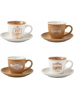 Brandani Σετ Φλιτζάνια Espresso & Ελληνικού Καφέ Κεραμικά Λευκά Χρυσά 4τμχ BR53782