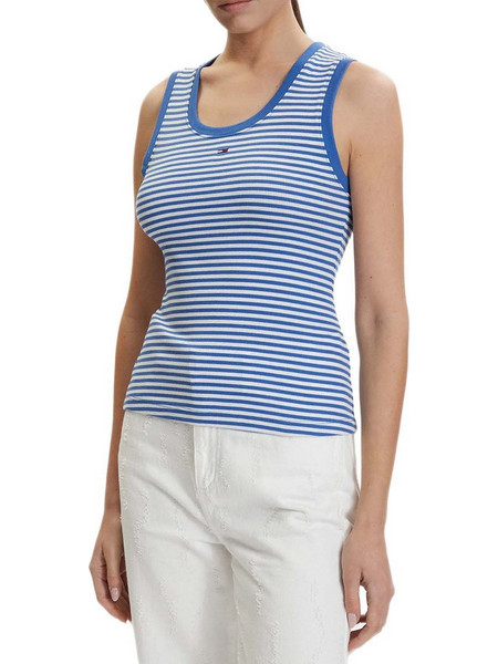 Tommy Jeans Γυναικείο Καλοκαιρινό Top Ριπ Μπλε Λευκό DW0DW20673-0A5