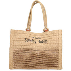 Migato Sunday Habits Ψάθινη Τσάντα Θαλάσσης Ώμου Καφέ 32x42cm 200010020-010