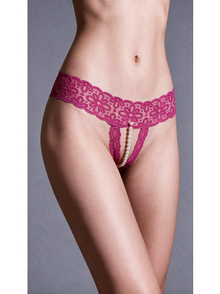 Milena By Paris Γυναικείο Sexy String Αυτοκινήτου με Δαντέλα & Πέρλες Φούξια 7759