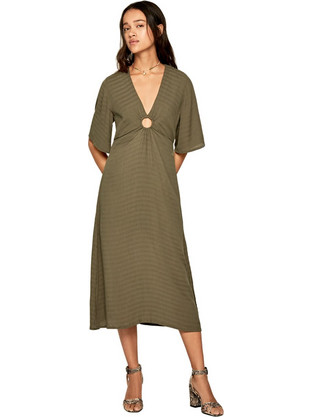 Pepe Jeans Alina Midi Καλοκαιρινό Καθημερινό Φόρεμα Χακί PL952643-772