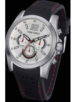 Time Force Chrono Ανδρικό Ρολόι Χρονογράφος με Μαύρο Δερμάτινο Λουράκι TF3306M02