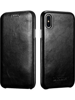 iCarer Curved Edge Vintage Leather Black (iPhone XS/X)