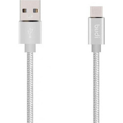 BUDI 1M 2.0 USB-A TO USB-C CHARGE CABLE M8J180T-SLV