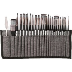 24 PCS/Set Canvas Bag Nylon Wool Gouache Brush Set(Silver Gray Pole Gray Bag) (OEM)
