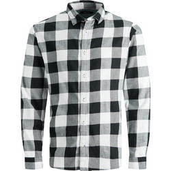 Jack & Jones Ανδρικό Πουκάμισο Βαμβακερό Καρό Μακρυμάνικο Slim Fit Μαύρο Λευκό 12181602