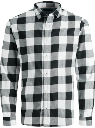 Jack & Jones Ανδρικό Πουκάμισο Βαμβακερό Καρό Μακρυμάνικο Slim Fit Μαύρο Λευκό 12181602