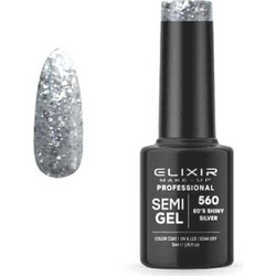 Elixir Semigel 560 80's Shiny Silver Glitter Ημιμόνιμο Βερνίκι Νυχιών 5ml