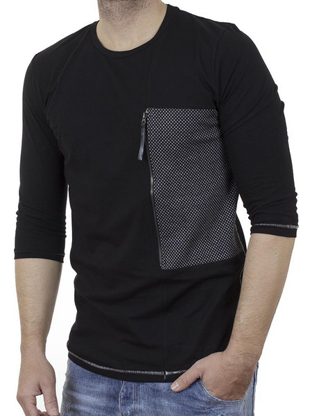 Μακρυμάνικη Μπλούζα T-shirt HASHTAG ZIP W17062-01 Μαύρο