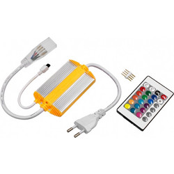 GloboStar 70541 RGB Controller με Ασύρματο Χειριστήριο IR - Μεταλλάκτης Τροφοδοσίας AC/DC 230V IP68 Wide Ταινίας Διπλής Σειράς LED RGB 4 Pin Max 1500W - Έως 100 Μέτρα