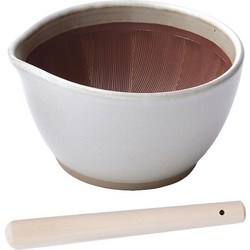 Γουδί SURIBACHI MOTOSHIGE 15 5x14 5xΥ8 5cm με γουδοχέρι SURIKOGI 24cm λευκό made in Japan c432731