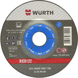 Wurth Δίσκος τροχίσματος Red Line για χάλυβα RL ΜΠΛΕ 125x6x22,23 0669260126