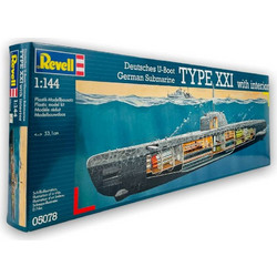Revell German Submarine Type XXI with Interior Συναρμολογούμενο Πλαστικό Μοντέλο Υποβρυχίου 1:144