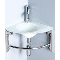 Gloria Glass Corner Κρεμαστός Νιπτήρας Μπάνιου Γωνιακός Γυάλινος 35x35cm Λευκός 7-2016