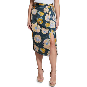 Guess Annie Μίντι Φούστα Υφασμάτινη Ψηλόμεση Floral Μπλε W3RD09WEX62-P7DM