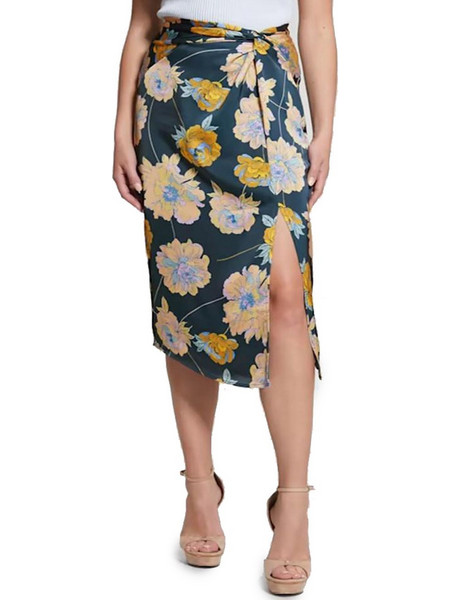 Guess Annie Μίντι Φούστα Υφασμάτινη Ψηλόμεση Floral Μπλε W3RD09WEX62-P7DM