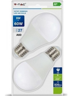 V-TAC 7289 VT-2129 E27 A60 9W Φυσικό Λευκό Dimmable 2τμχ