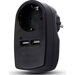 Πρίζα Σούκο με Γείωση και 2 Θύρες USB Μαύρη 8796 V-TAC
