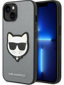 Karl Lagerfeld Saffiano Choupette Head Patch Back Cover Silver (iPhone 14 Plus)